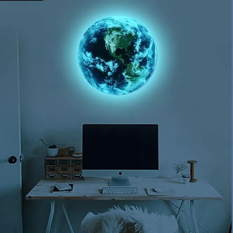 Glow in the dark 3D Earth planet wall sticker in 10cm, 20cm, and 30cm size options.