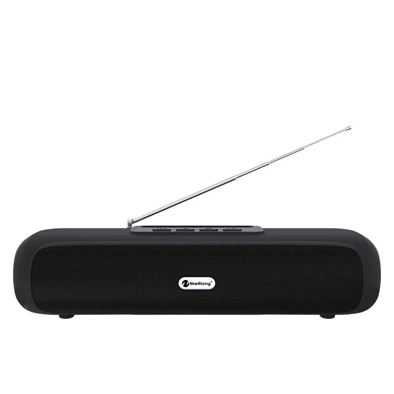 Desktop wireless long strip radio subwoofer in black, blue, red or silver grey.