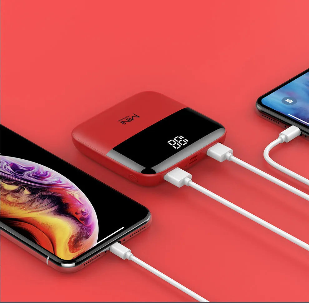 10000mAh portable power bank with digital display showing charge percentage