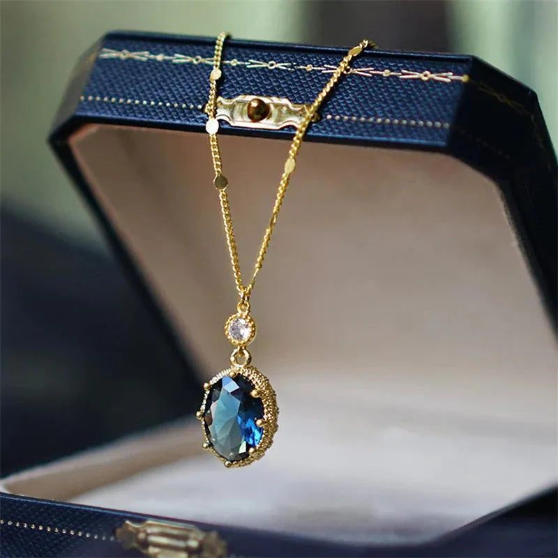 Geometric French retro style gold necklace pendant on copper base