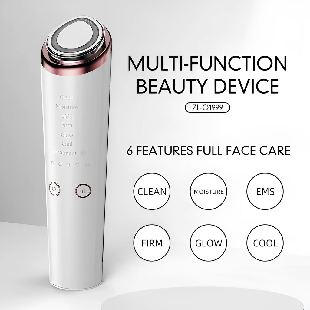 White plastic eye lifting and tightening beauty instrument massager with vibration and colour light, USB charging cable