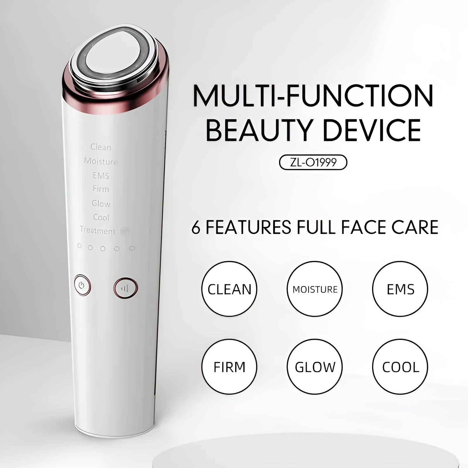 White plastic eye lifting and tightening beauty instrument massager with vibration and colour light, USB charging cable