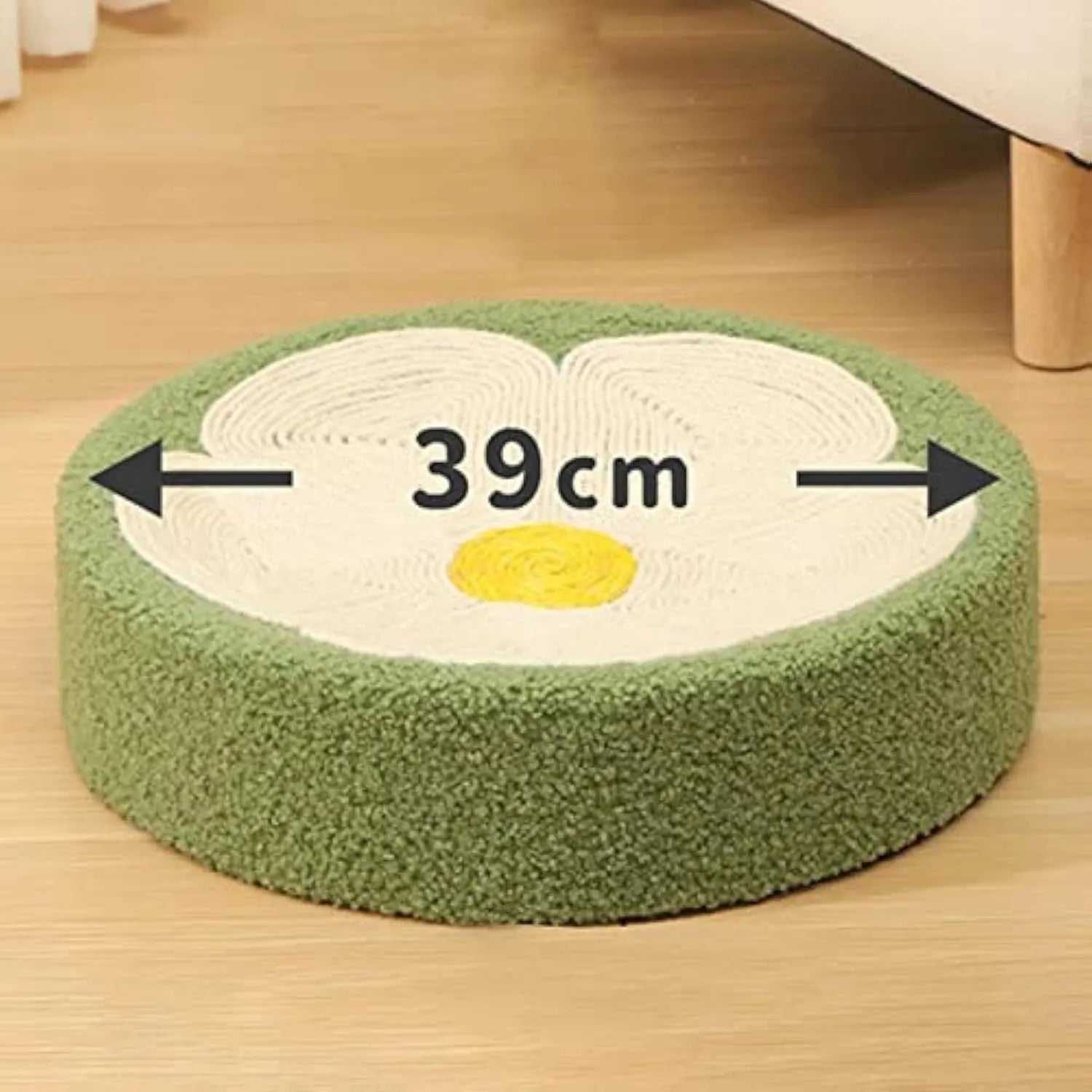 Round green sisal cat scratcher bowl lounge bed with 39cm diameter for scratching and sleeping