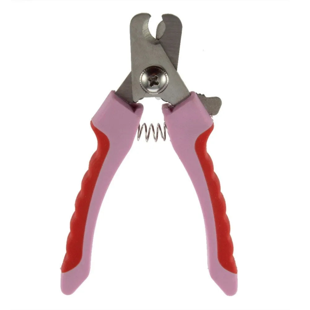 Pink 3D printed 125mm stainless steel pet nail clippers on white background