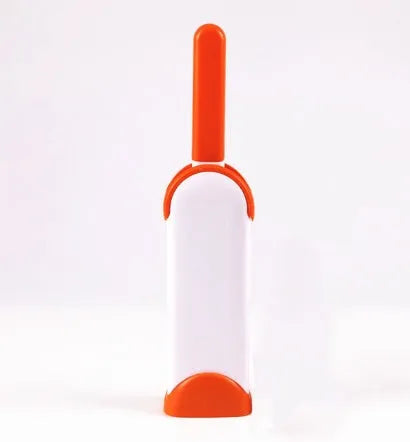 Reusable pet hair removal brush with double-sided roller and self-cleaning base