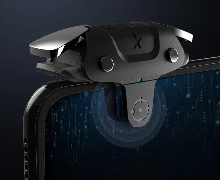 Black F5 mobile game controller joystick for smartphones showing compact size.