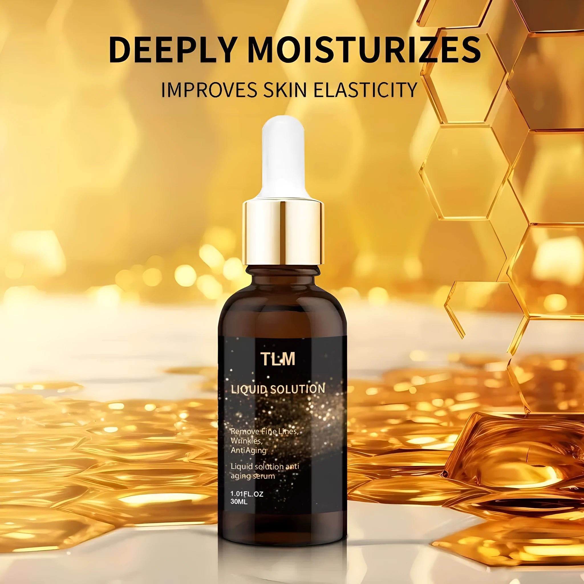 30 ml bottle of facial moisturising liquid with hyaluronic acid, measuring 9 cm tall.
