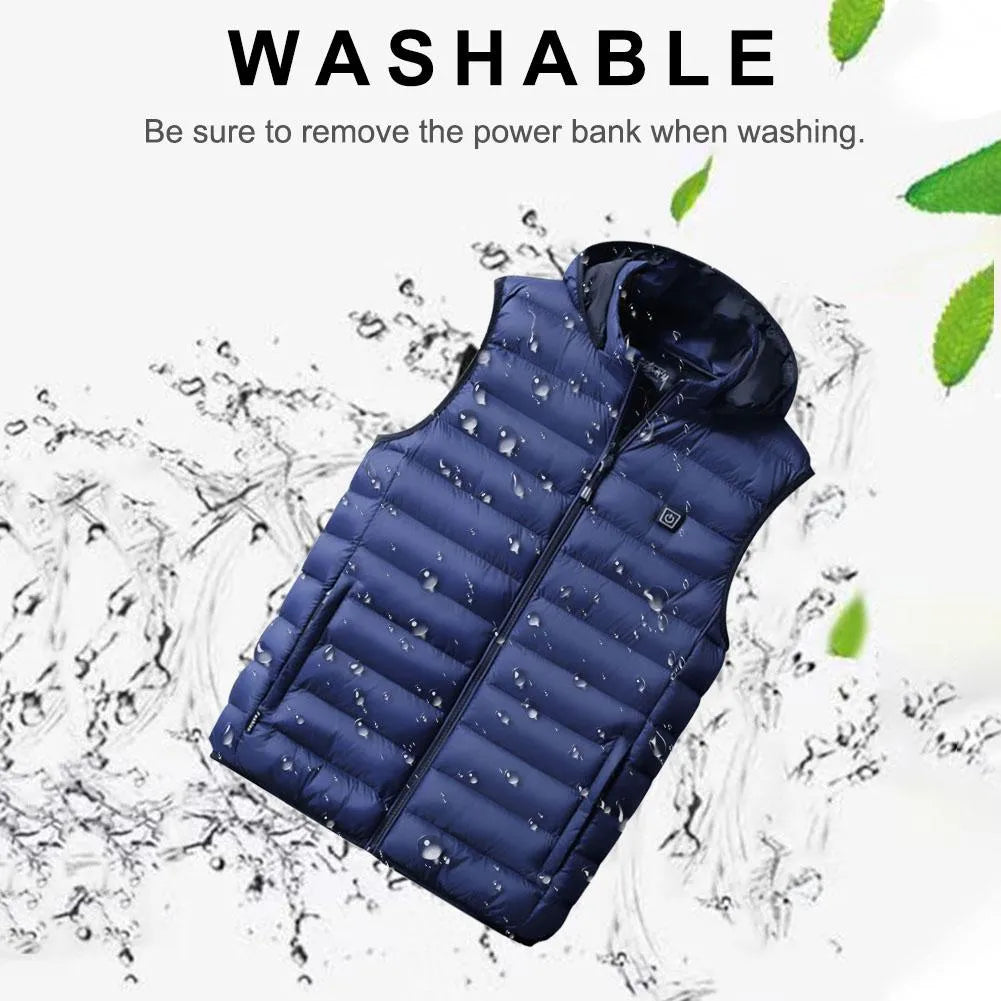 Heated cotton vest with carbon fibre heating element in black, available in sizes L to 4XL