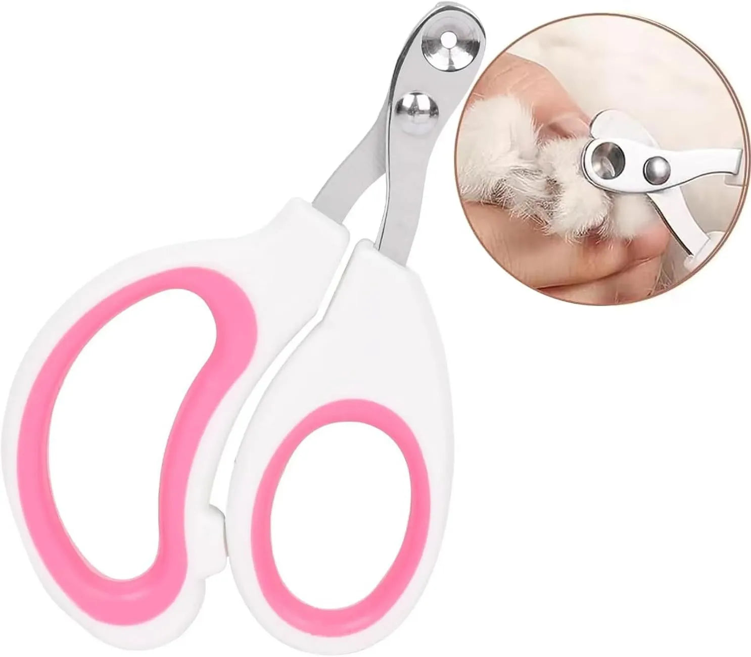 Blue professional cat nail clippers with circular safety hole and non-slip grip.
