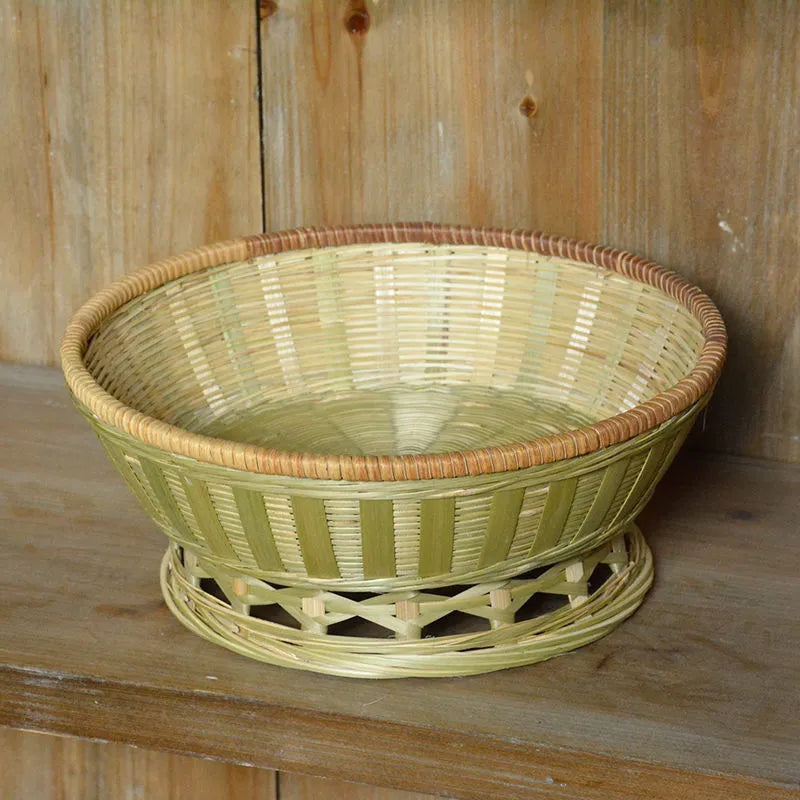 Handmade woven bamboo storage basket in natural colour with open top design