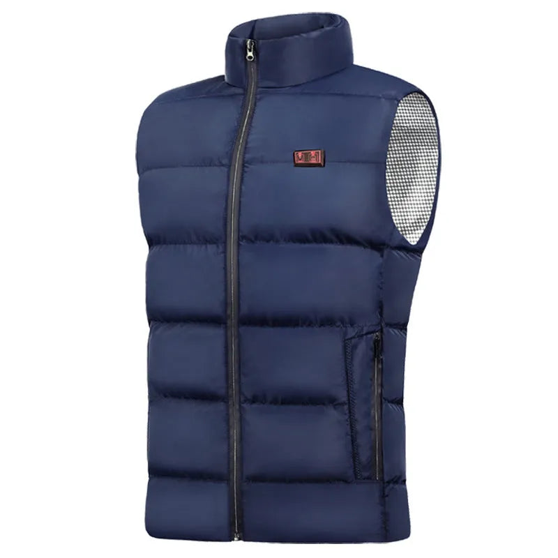 Heated cotton vest with carbon fibre heating element in black, available in sizes L to 4XL