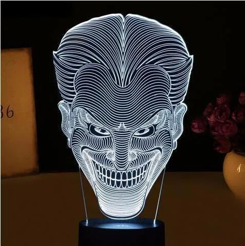 USB-powered 3D acrylic LED lamp with remote control showing seven colour options