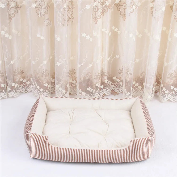 Round cloth pet bed in grey stripe size 60cm for cats and small dogs