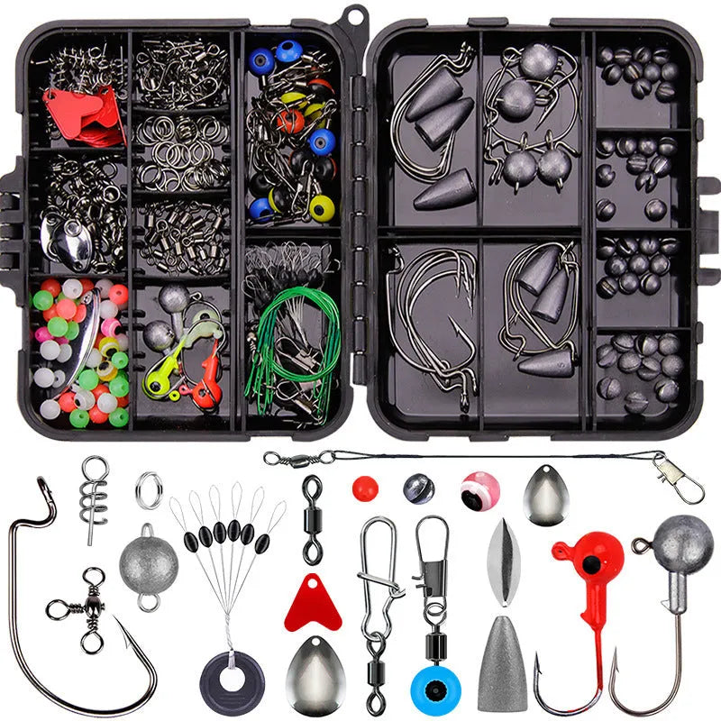 257-piece fishing lure accessories set in orange or black ABS storage box