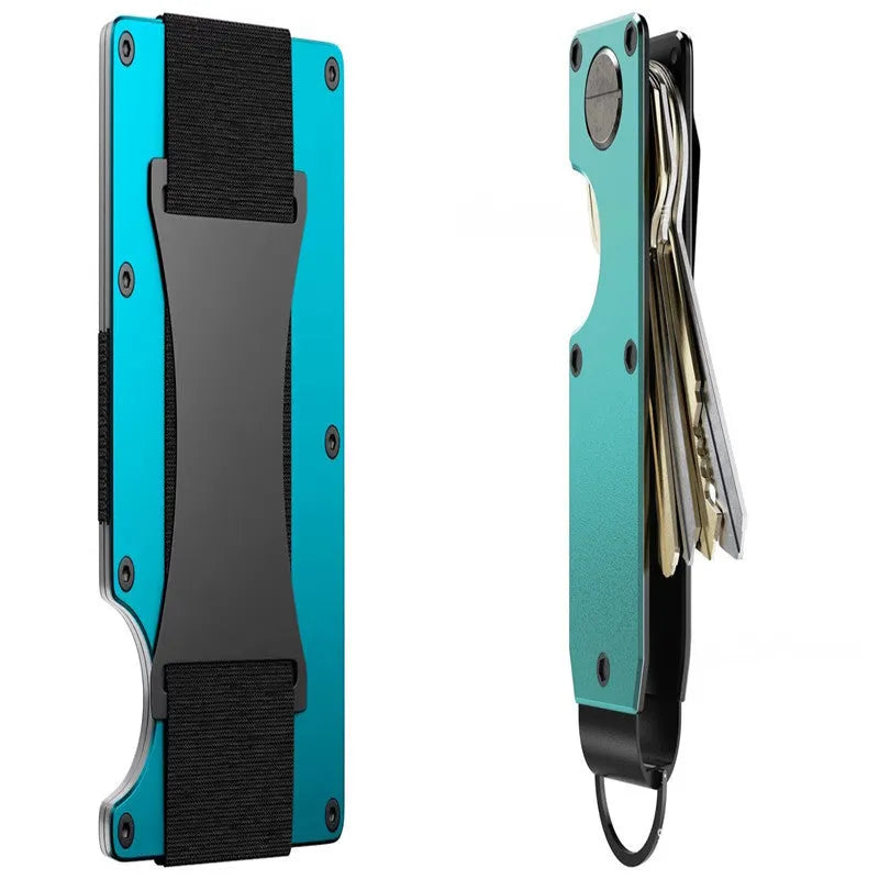 Metal card bag wallet with RFID anti-theft blocking, solid colour, frosted finish, unisex coin and card holder