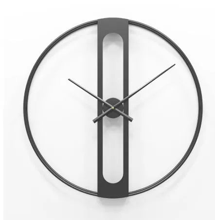 Round metal wall clock with 50cm diameter, shown in black and gold finish options.