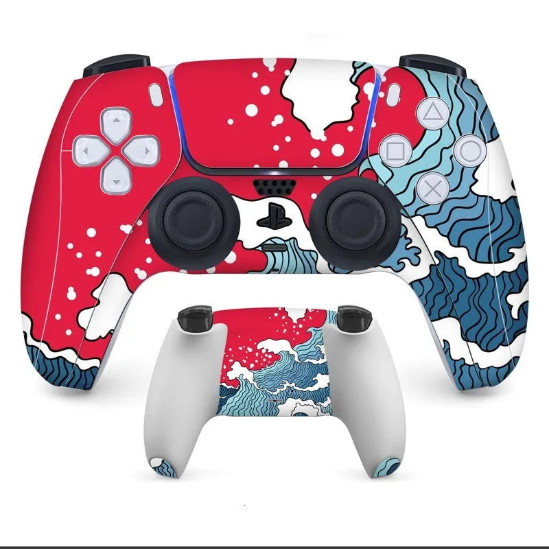 Set of front and back anti-scratch protective stickers for a PS5 controller.