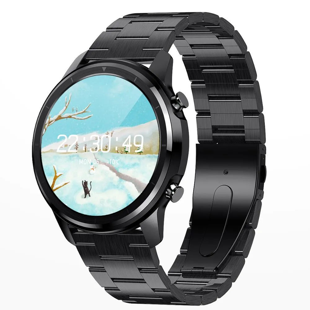 LEMFO LF26 smart bracelet on a wrist, showing its 1.3-inch screen and side button.