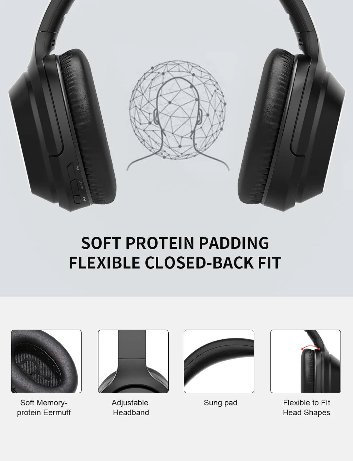 Black Gorsun E98 wireless Bluetooth over-ear headphones with adjustable headband and memory-protein ear cushions.