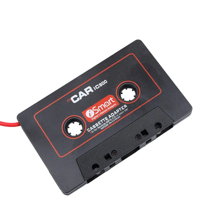 Black cassette adapter for car stereo connecting MP3 players and mobile phones via 3.5mm jack
