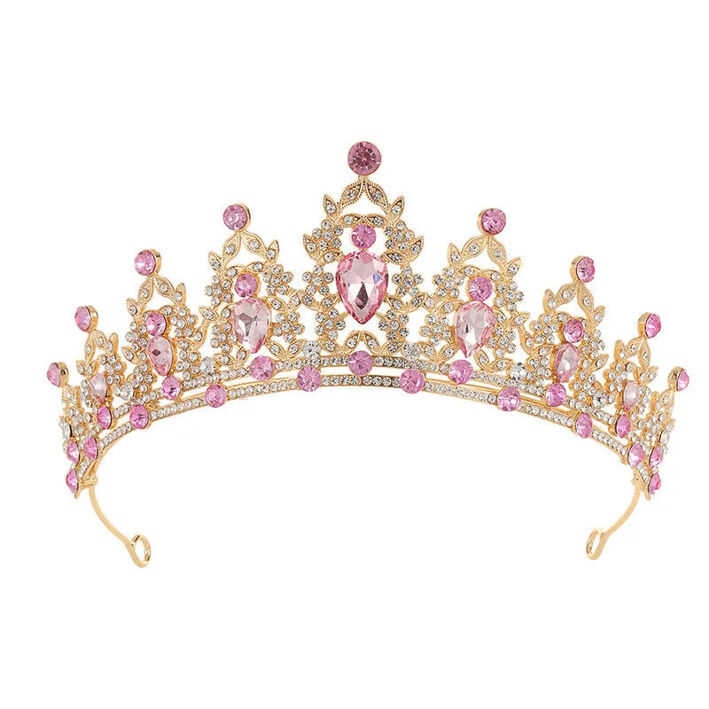Baroque crown bridal headdress with rhinestones in silver and gold finishes with coloured diamond accents.