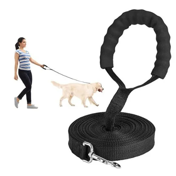 Black PP pet tracking belt dog leash 2.5cm width 10M length on grass
