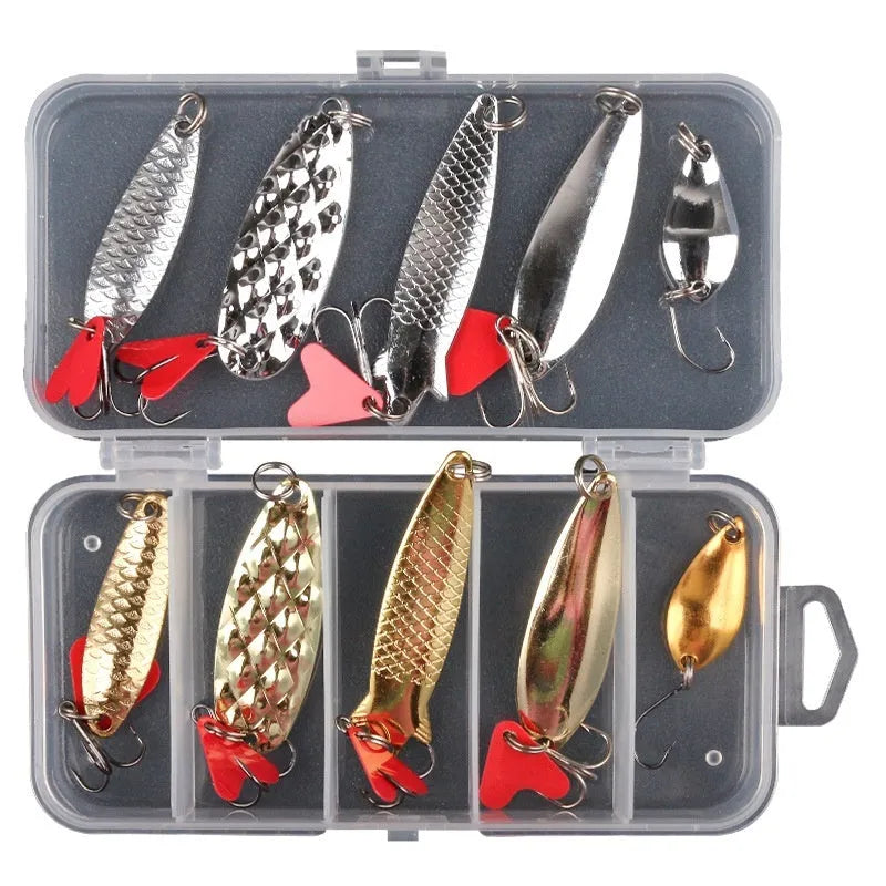 Box iron false fishing lure with packs of gold and silver metal sequins for coarse fishing