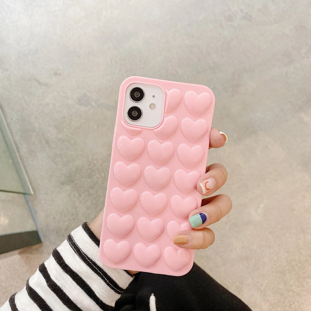 Peach heart TPU phone case with lanyard for iPhone, three-dimensional love design