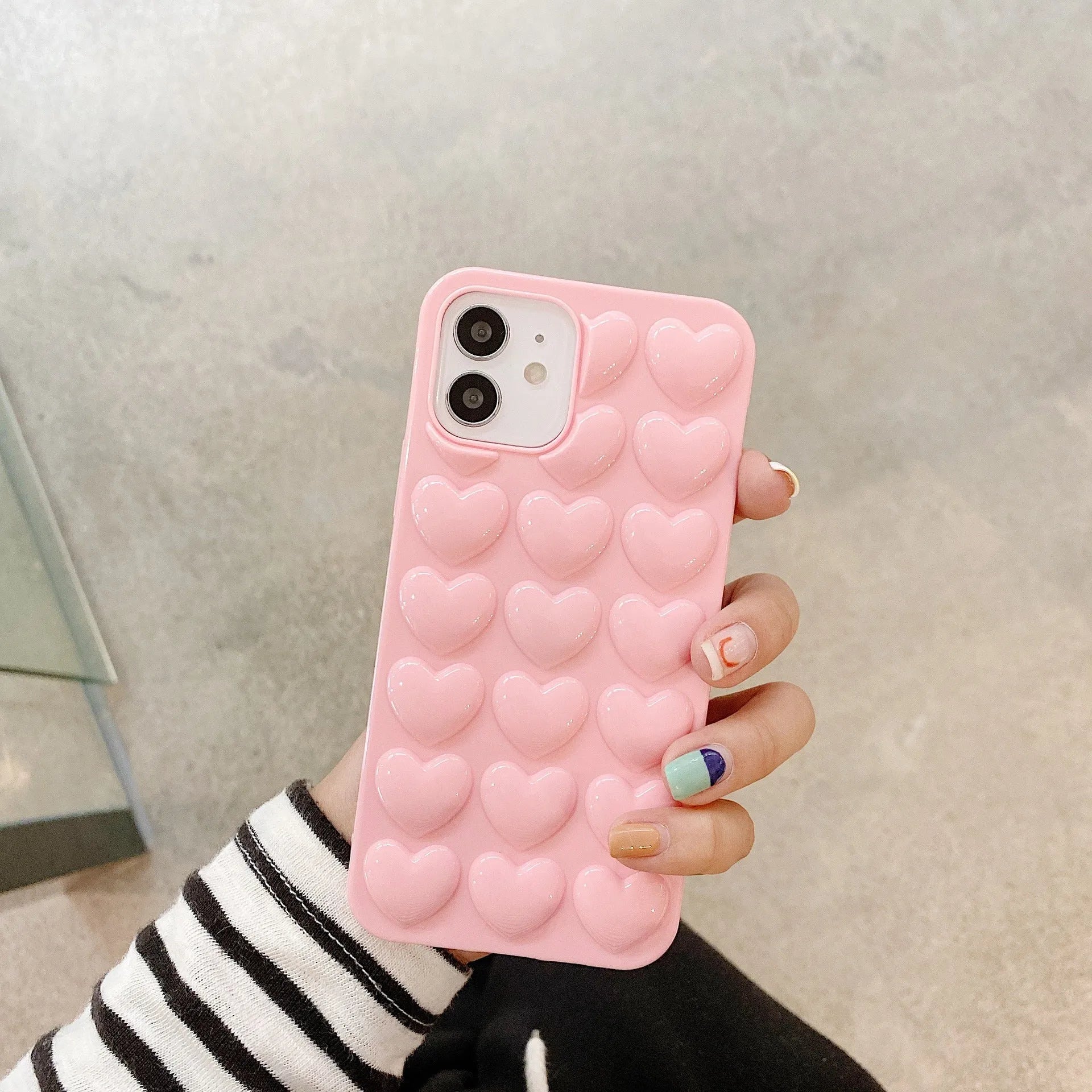 Peach heart TPU phone case with lanyard for iPhone, three-dimensional love design