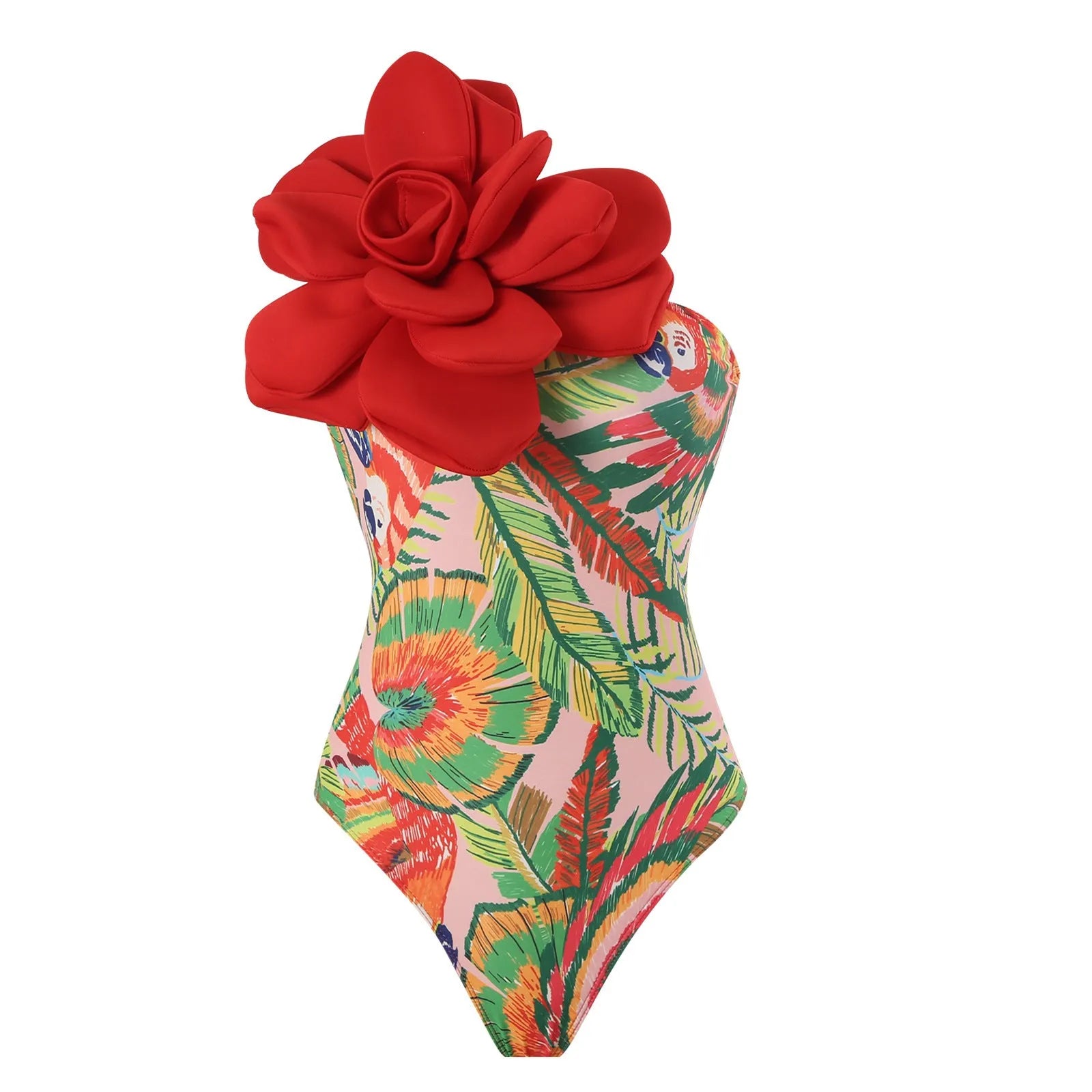 Women's blue printed one-piece swimsuit with matching gauze skirt, a holiday outfit set for swimming.