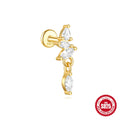 S925 sterling silver moon and star earrings with embedded diamond detailing in gold colour