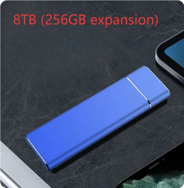 Sapphire blue metal portable external hard disk with USB cable for mobile phone and computer storage
