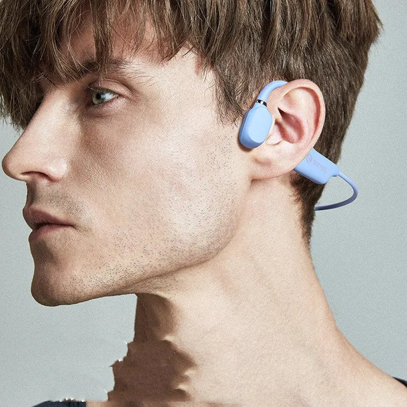 Bone conduction Bluetooth sports headphones in neckband design showing colour options
