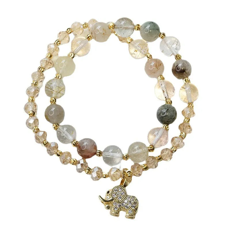 Women's retro colour hair crystal bracelet with strawberry quartz ethnic styling