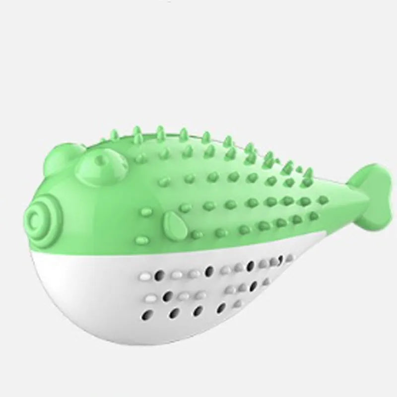 Silicone fish-shaped cat chew toy in blue, green, pink, or yellow colour options