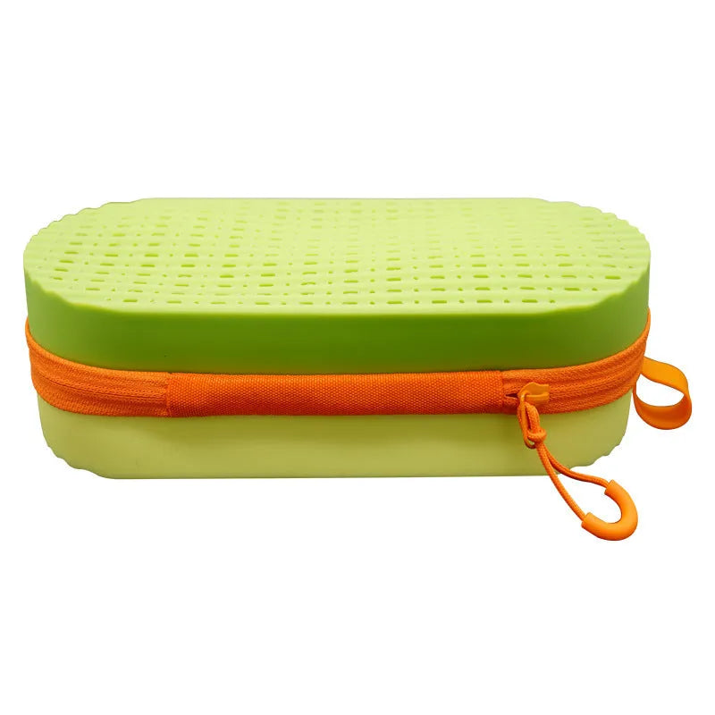 Silicone hard-shell glasses case with long hand in various colours including rose red light purple and black.