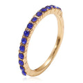 Simple retro trendy ring for women in sapphire blue KC gold with diamond treatment and line pattern