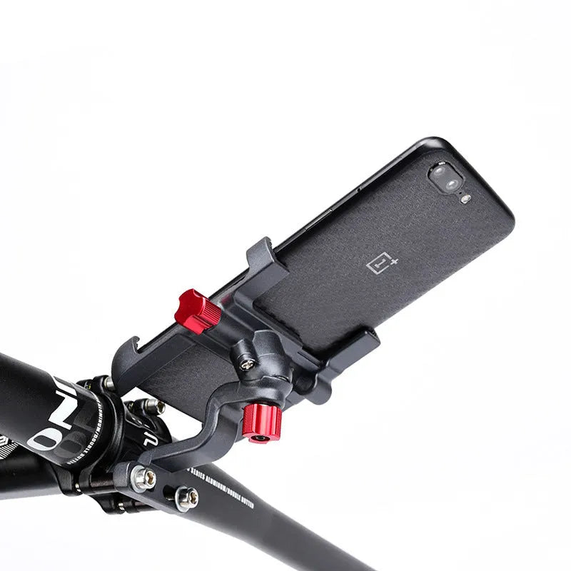 Motorcycle phone holder with 360 degree rotation in aluminium alloy on handlebar