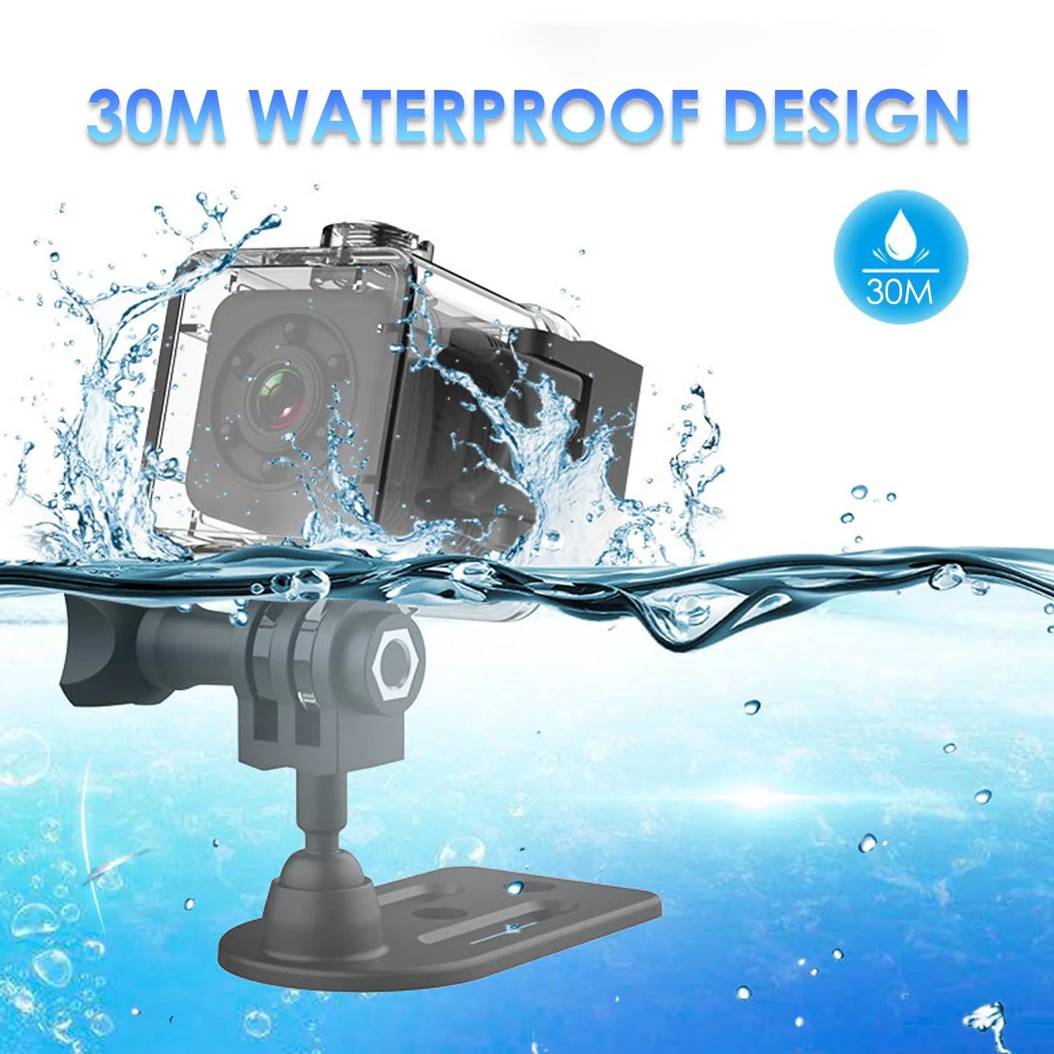 Black SQ29 waterproof sports camera with microUSB port and microSD card slot for action recording
