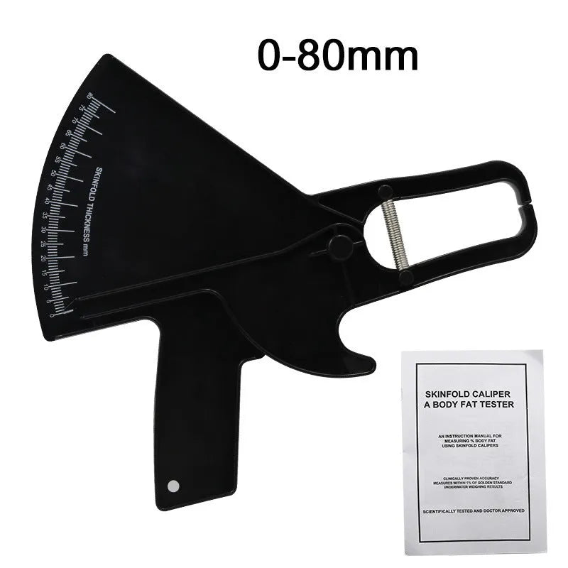Plastic skinfold caliper measuring body fat thickness, 0-80mm range, four colours available