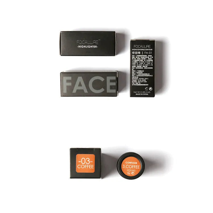 Face contour highlighter compact with four colour shade options labelled A, B, C, and D