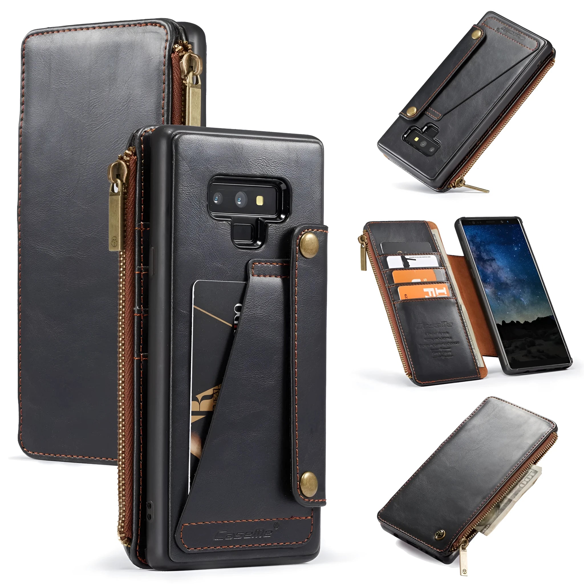 Leather flip phone case for Samsung Galaxy Note 9 in black, brown and red colours