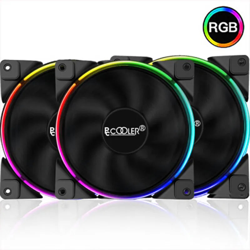 Three black 12 cm FRGB computer case fans with hydraulic bearings for PC cooling