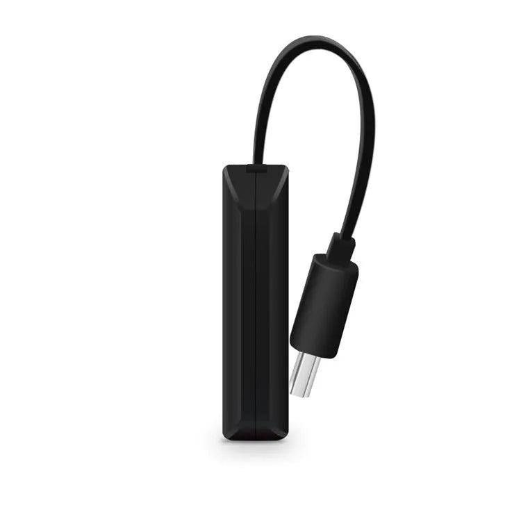 Black smart TV dongle for screen mirroring smartphones to television with HDMI output