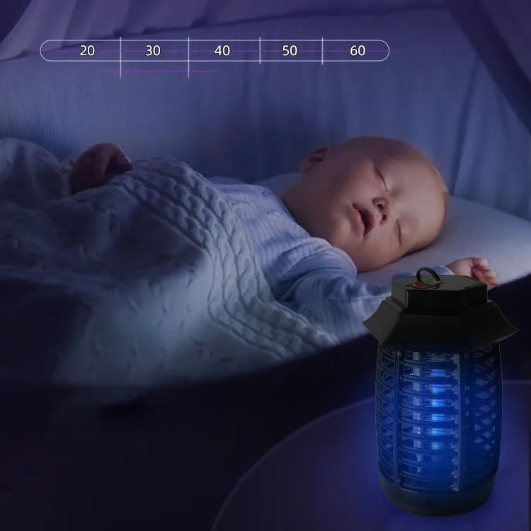 Black electric mosquito killer lamp with UV light and decorative low-glow design.