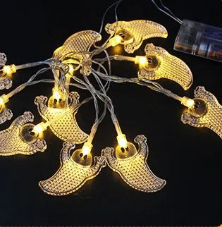 Halloween LED string lights with pumpkin bat ghost spider pendants on 1.2m white cord