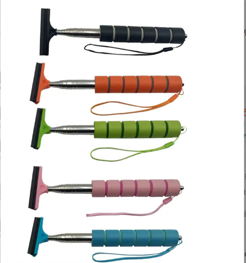 Stainless steel retractable car mirror wiper extended to show 100cm length with rubber cleaning edge