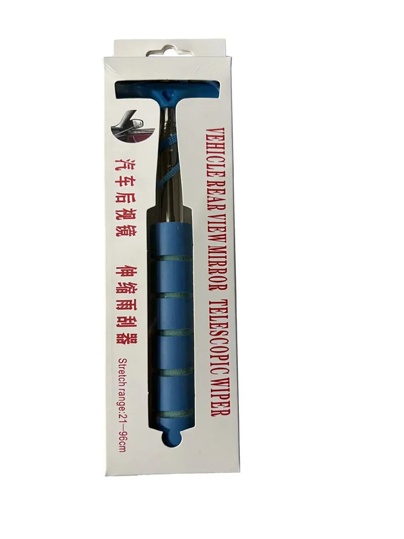 Stainless steel retractable car mirror wiper extended to show 100cm length with rubber cleaning edge