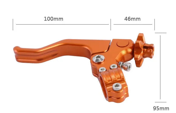 Aluminium alloy two-finger motorcycle clutch lever shown in various colour options including red, black, and silver.