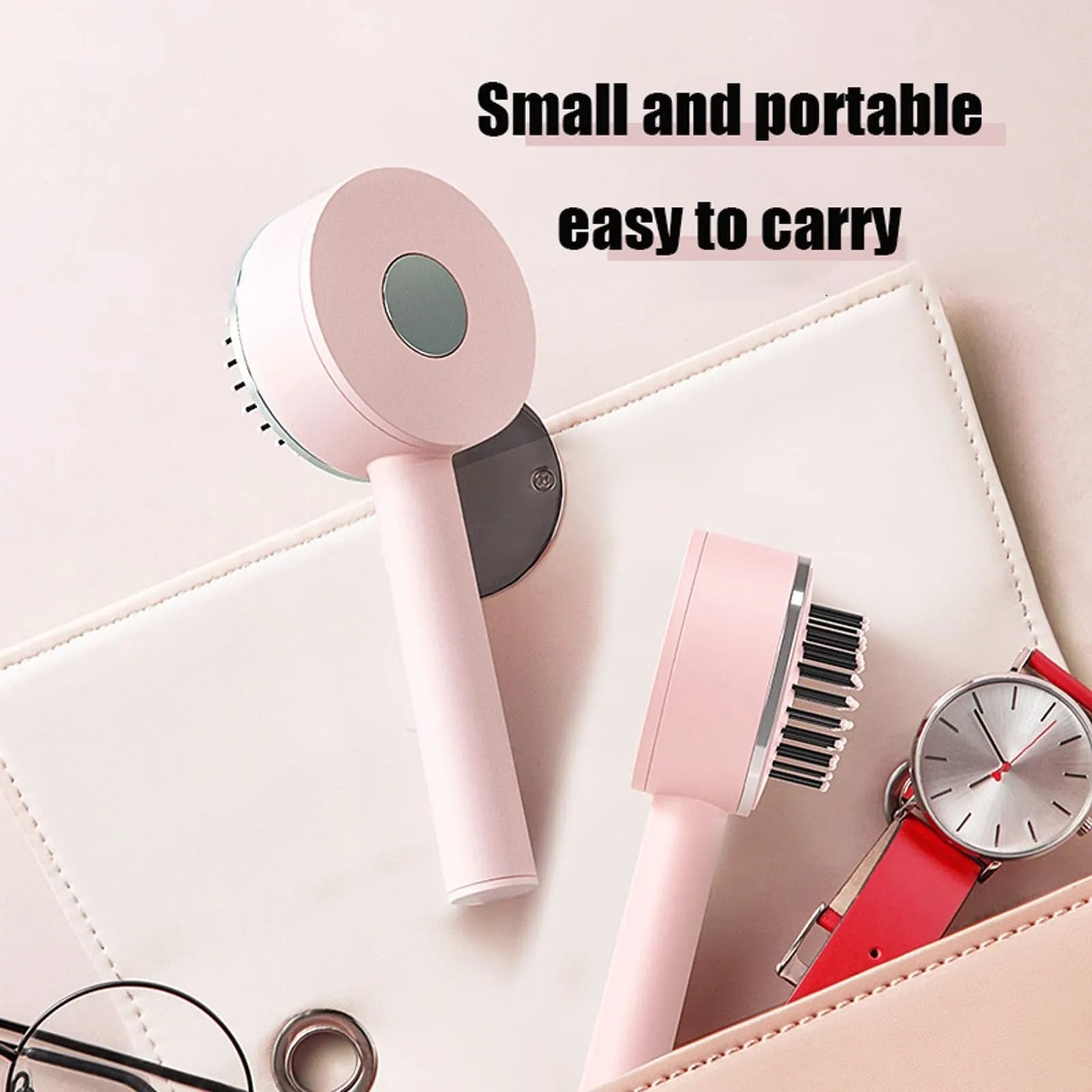 One-key self-cleaning hair brush with 3D air cushion and round-head pins, available in green, pink and white, size 20x9cm